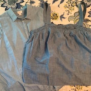 Jcrew chambray button up and denim top